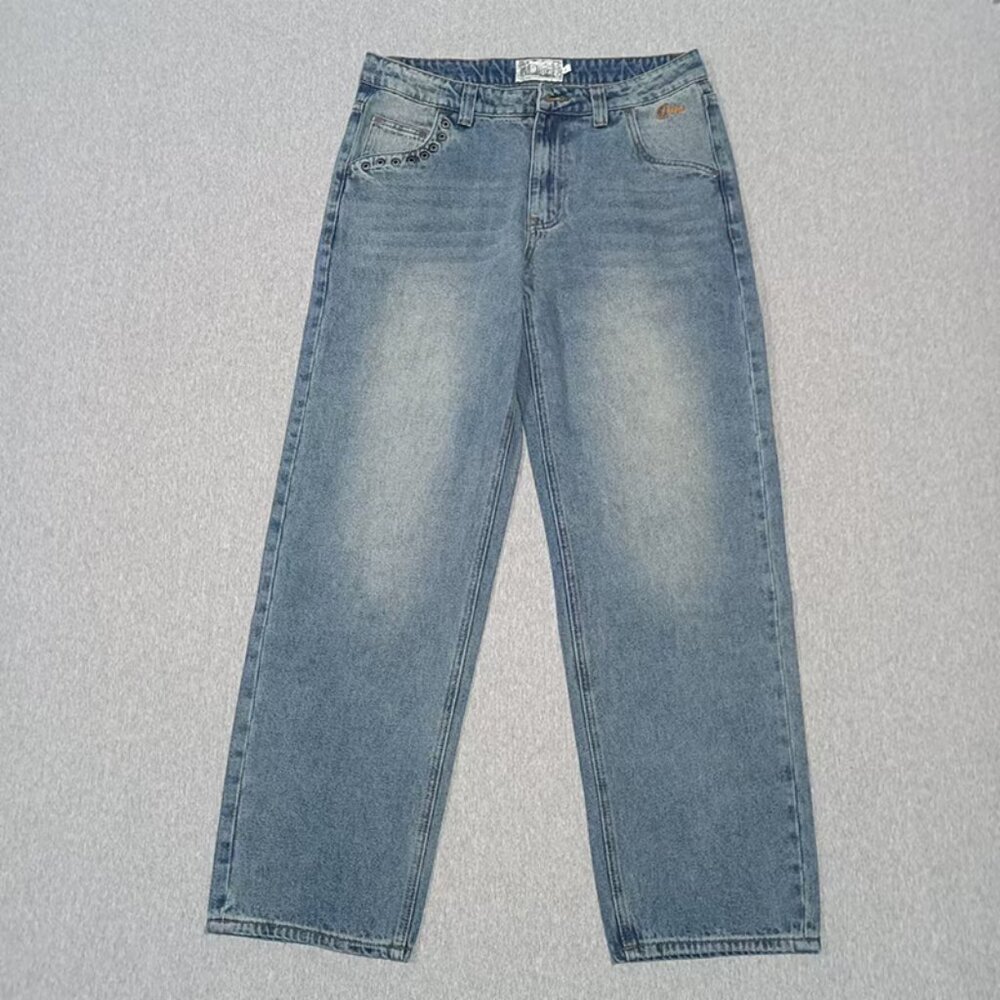 DIME Distressed Straight Leg Blue Jeans